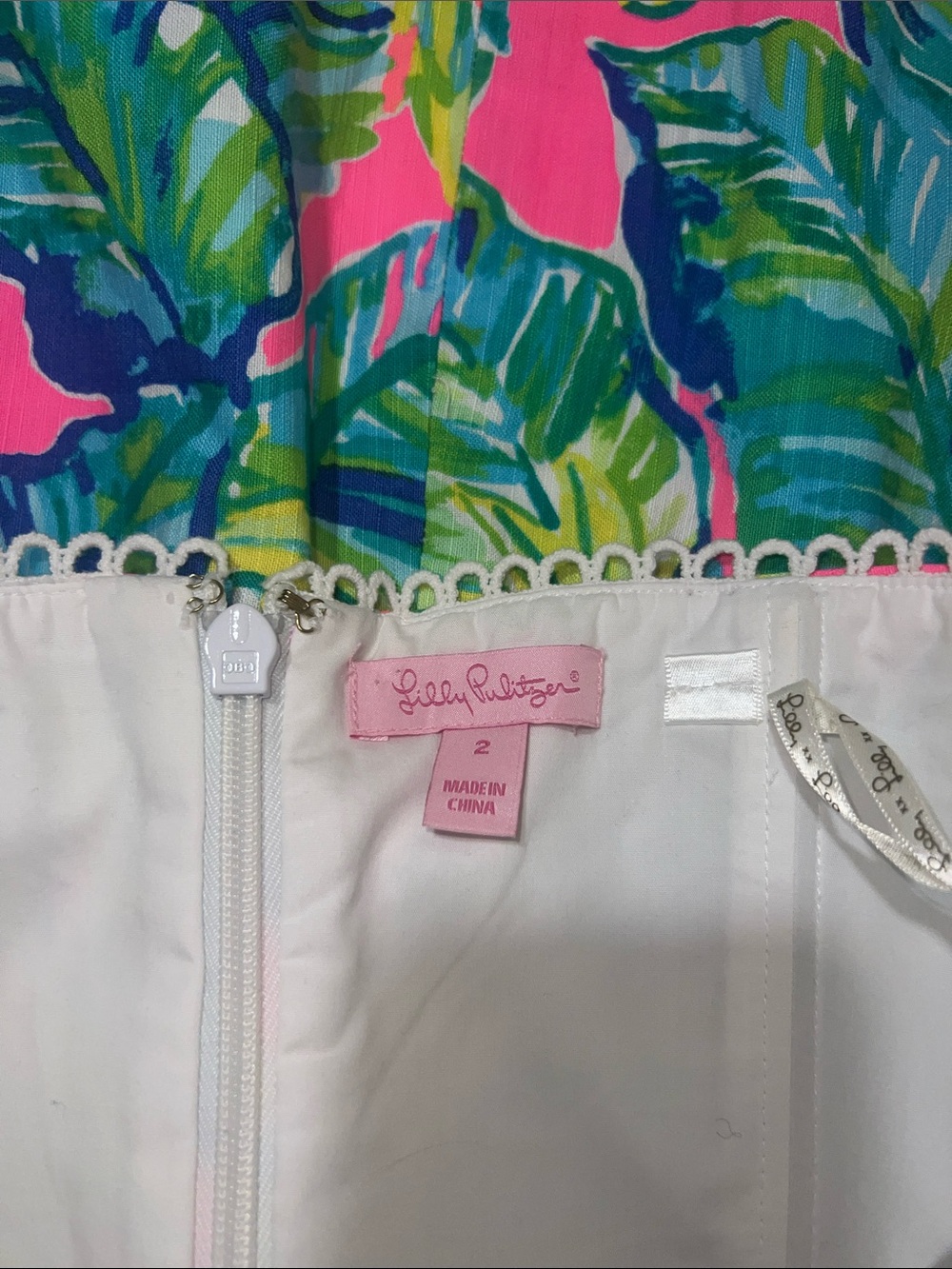 Lilly Pulitzer Strapless Pink Tropical Print Dress with White Lace Bodice - Picture 3 of 4